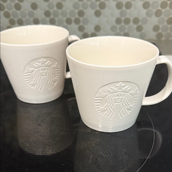 Starbucks Embossed White Matte Mermaid Ceramic Mug Pair- collectible - Picture 1 of 4